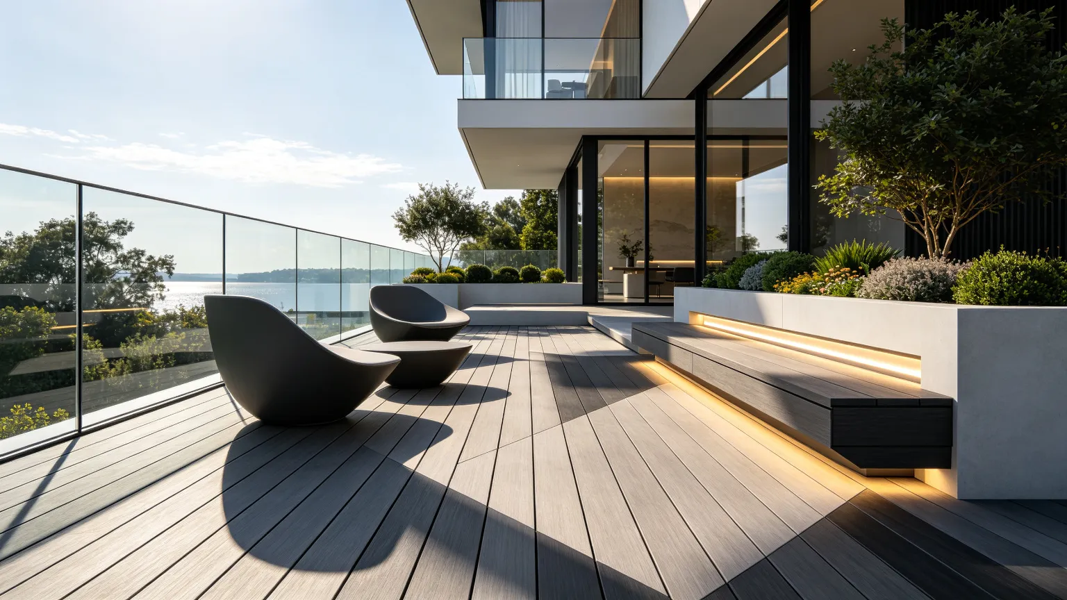 Modern deck with coordinated materials and furniture