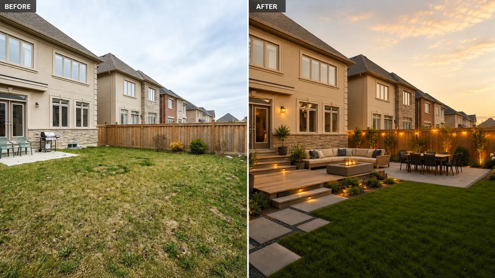 Existing backyard prepared for an AI patio redesign