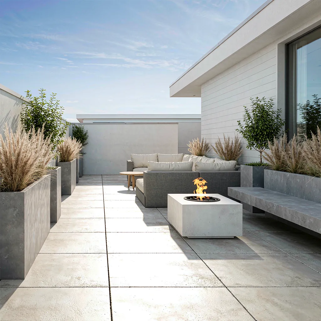 Modern patio design with coordinated furniture and materials