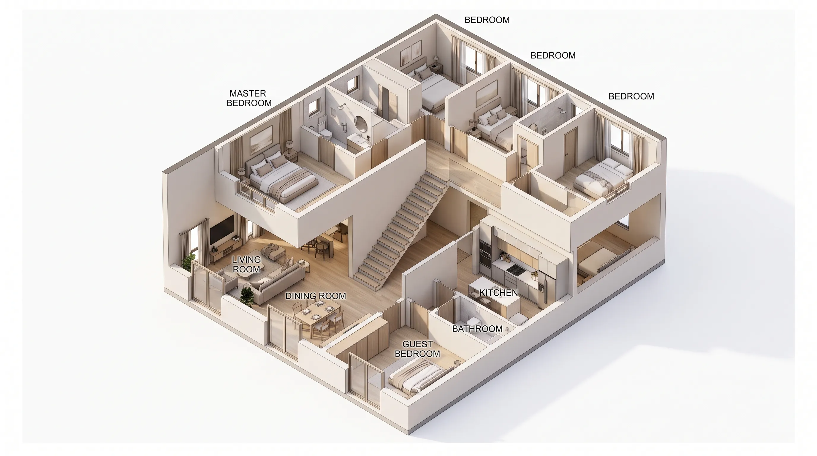 3D isometric floor plan style