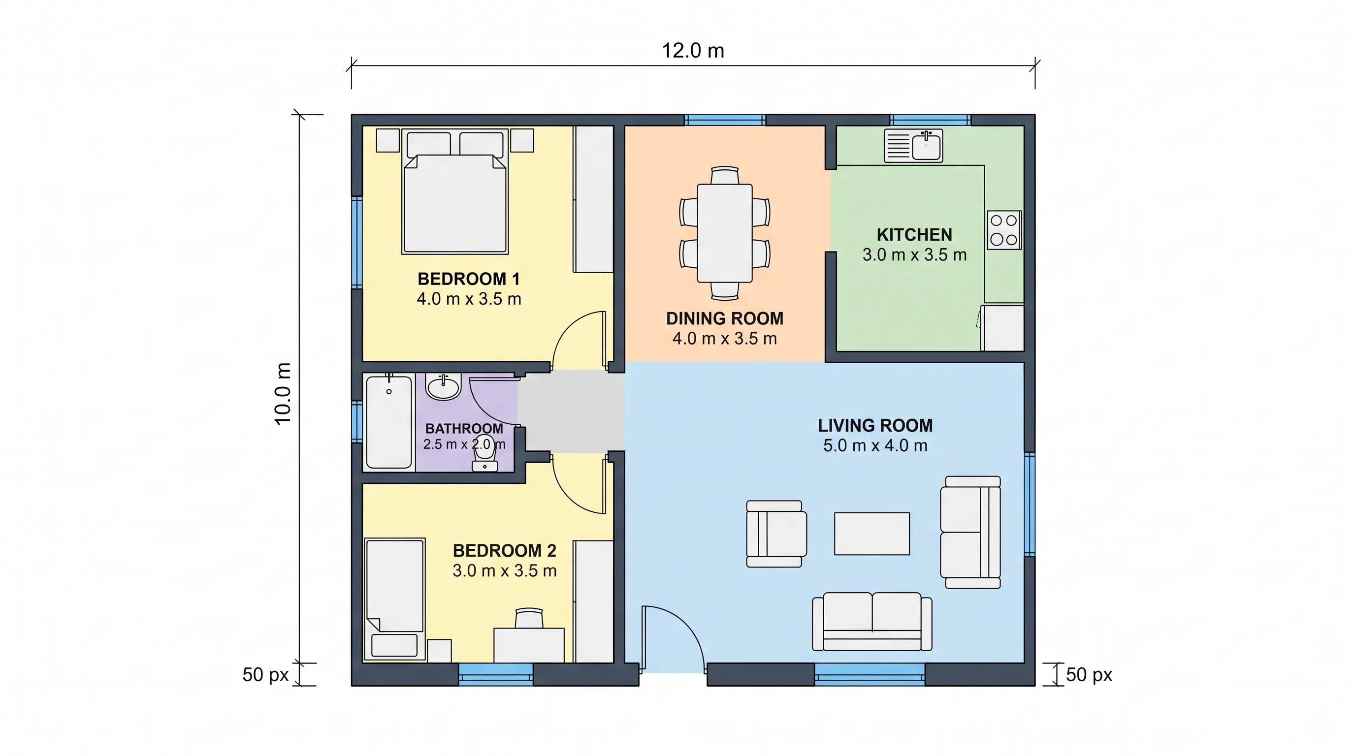 Colored 2D floor plan style
