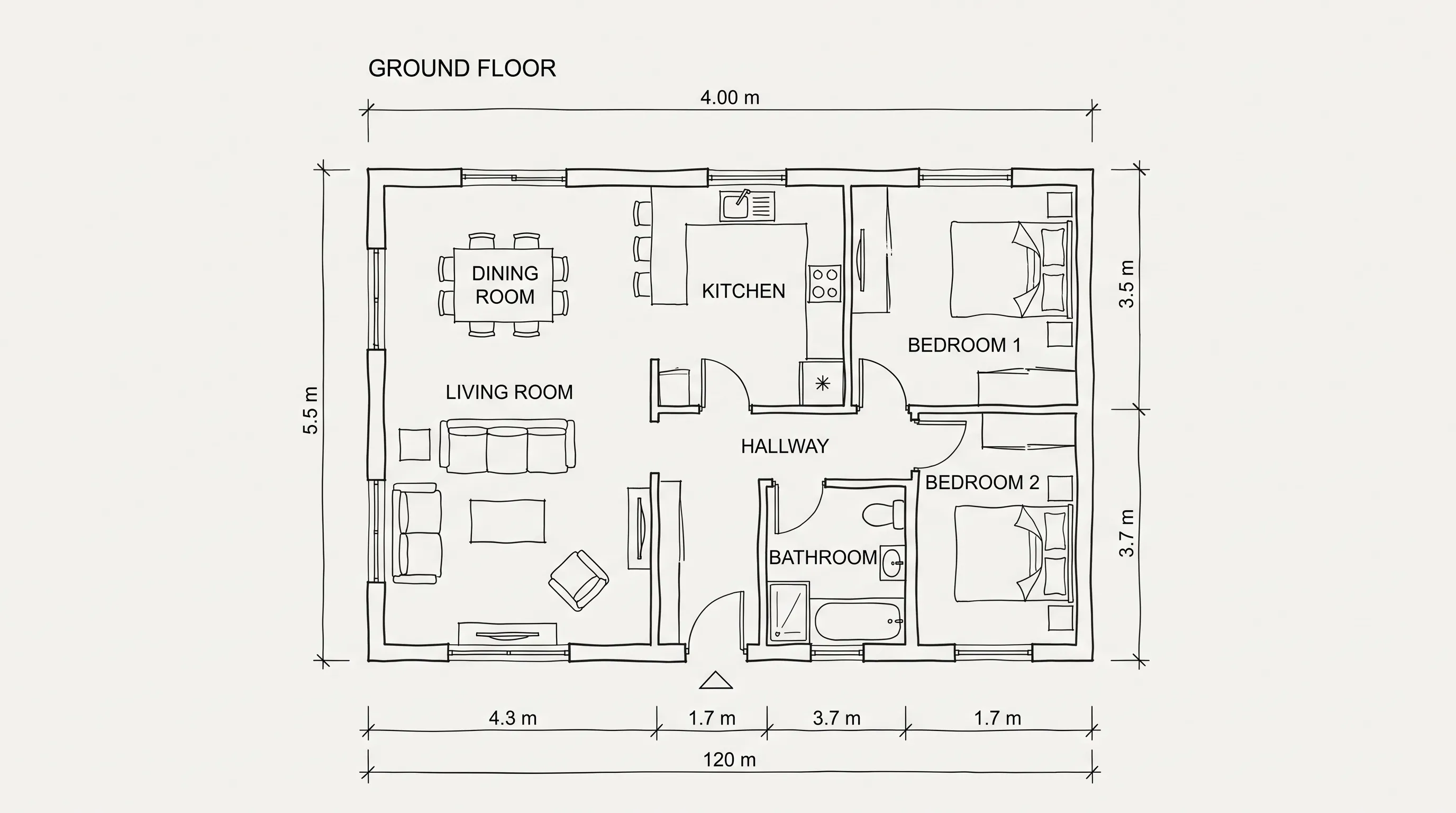 Hand-drawn floor plan style