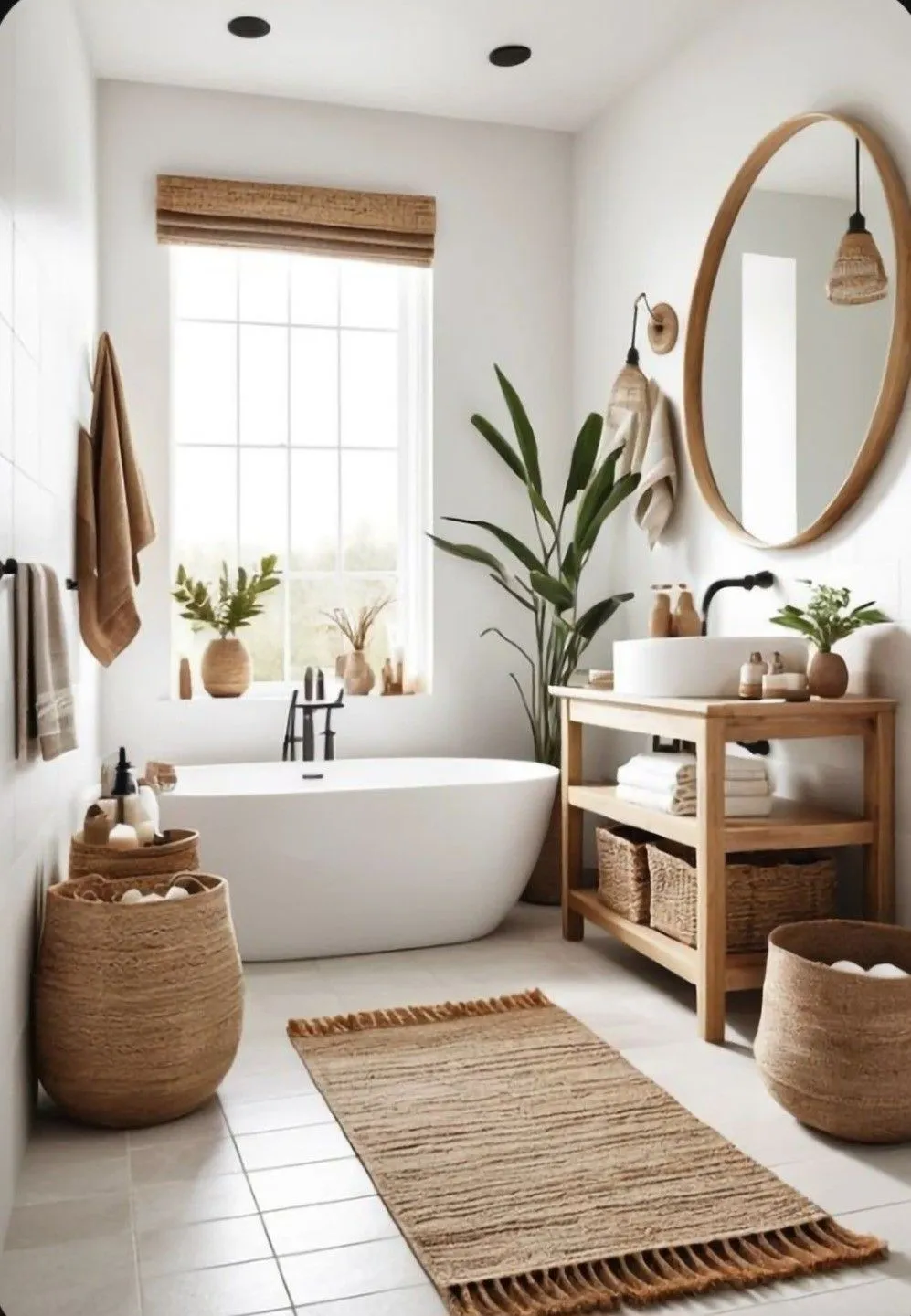 Brass fixtures in a modern bohemian bathroom