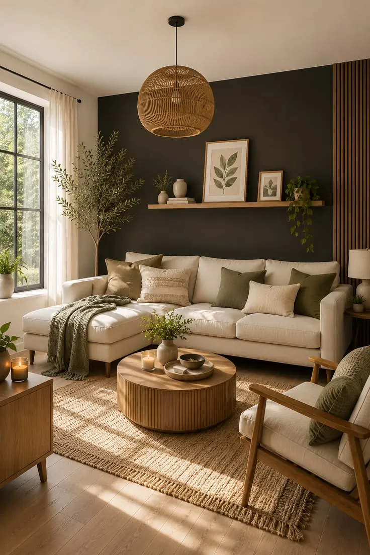 Eclectic Bohemian Living Room with Charcoal Accent Wall