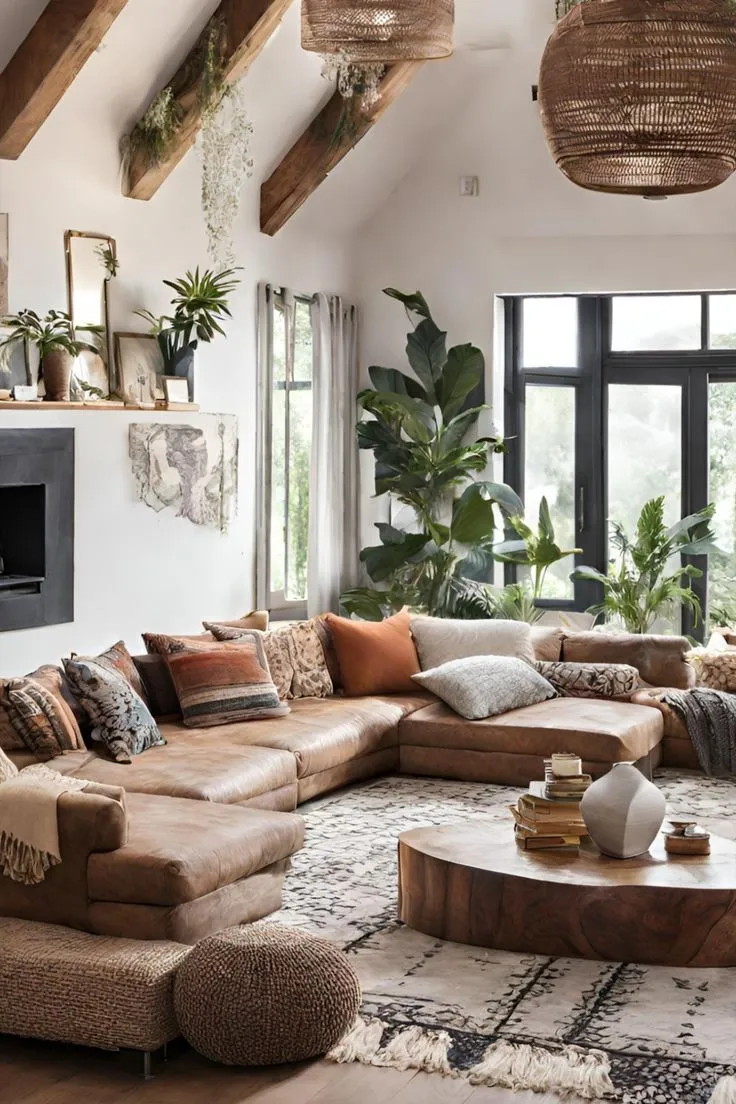 Rustic Bohemian Living Room with Exposed Beams