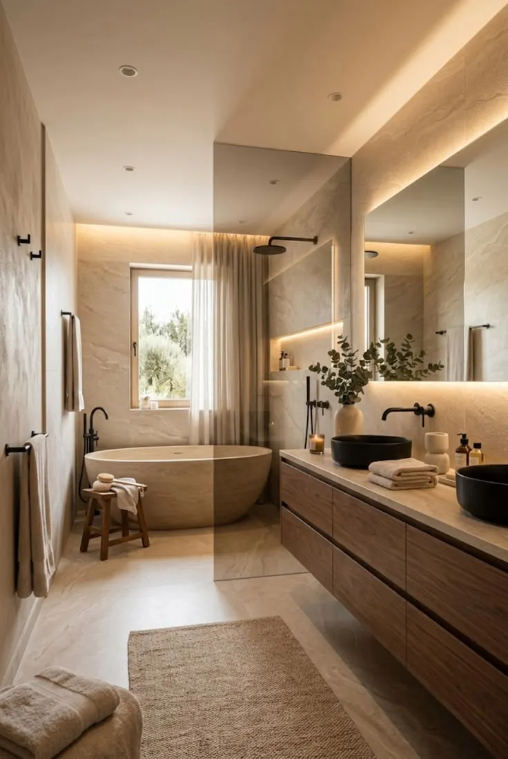 Floating features in a contemporary small bathroom