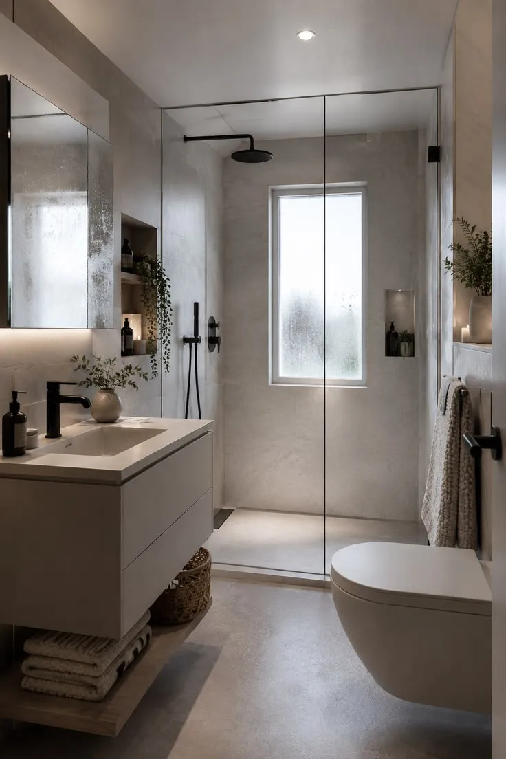 Charcoal stone details for contemporary bathroom ideas