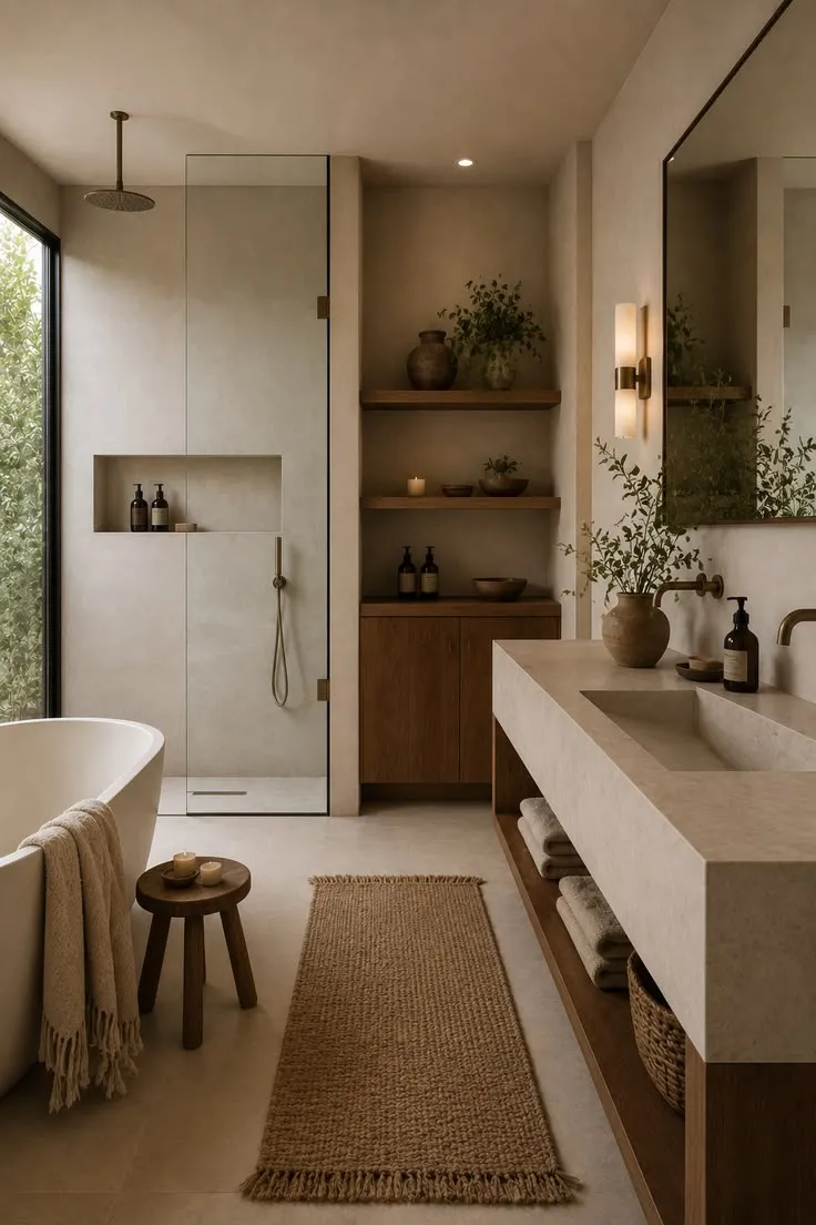 Unified tiling in small contemporary bathroom design
