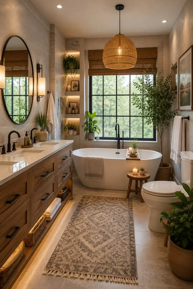 Macrame and plants bohemian bathroom decor ideas