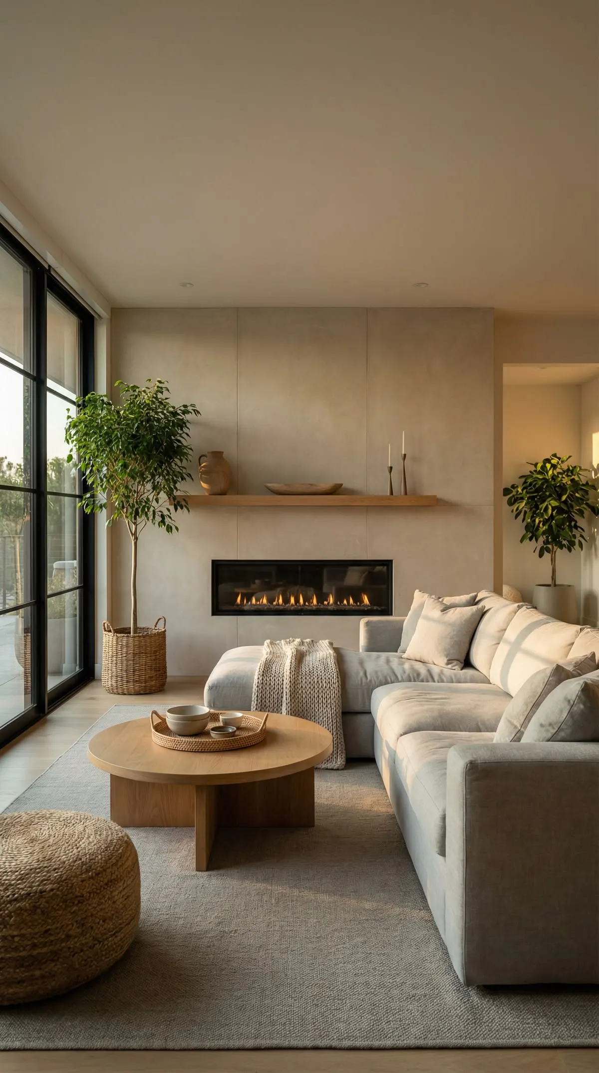 Contemporary Living Room with Linear Fireplace
