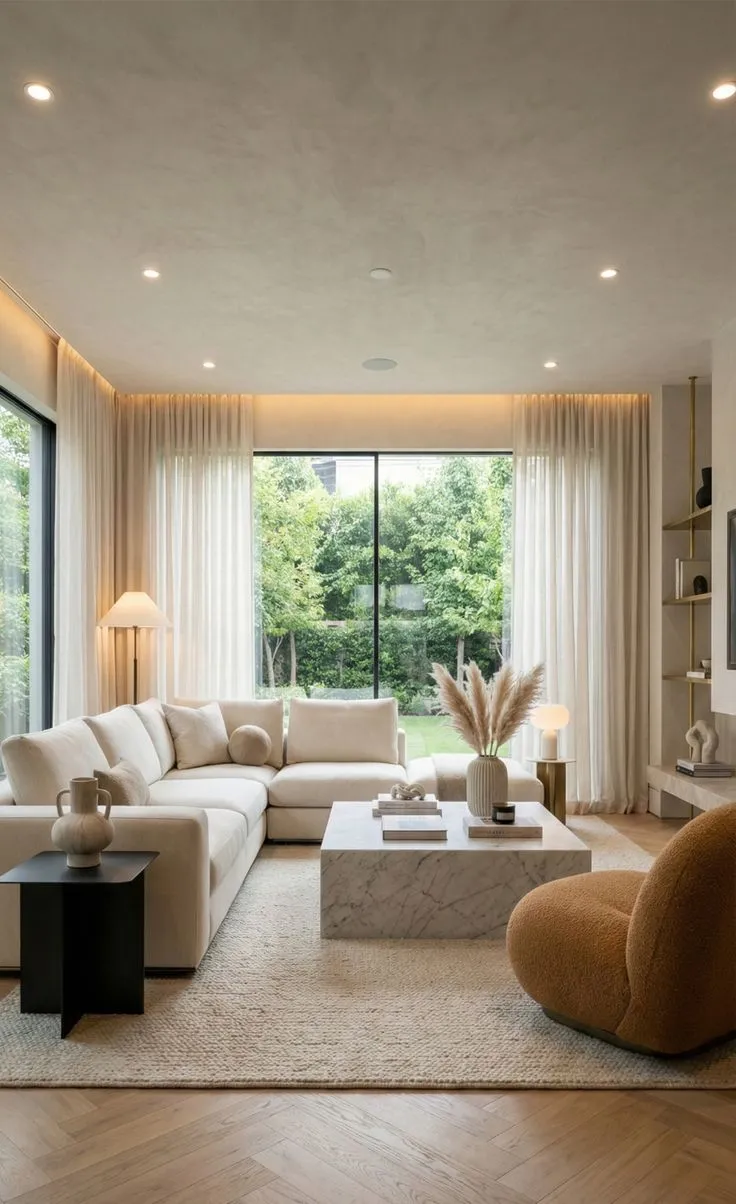 Minimalist Contemporary Living Room with Garden View
