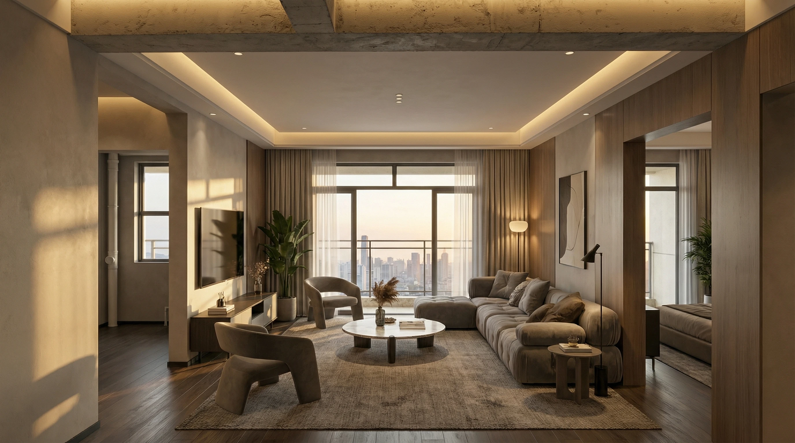 Natural elements in contemporary living room