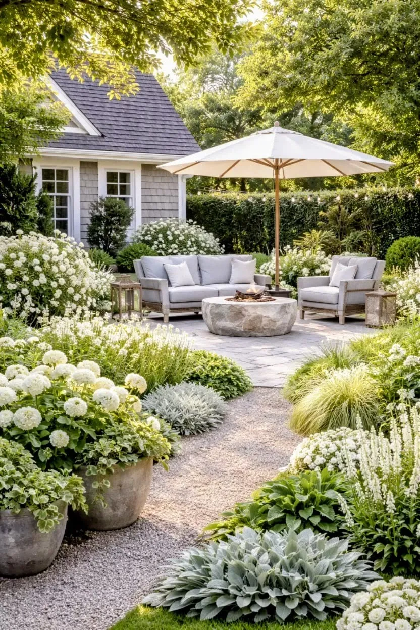 Fire Pit Patio & Umbrella