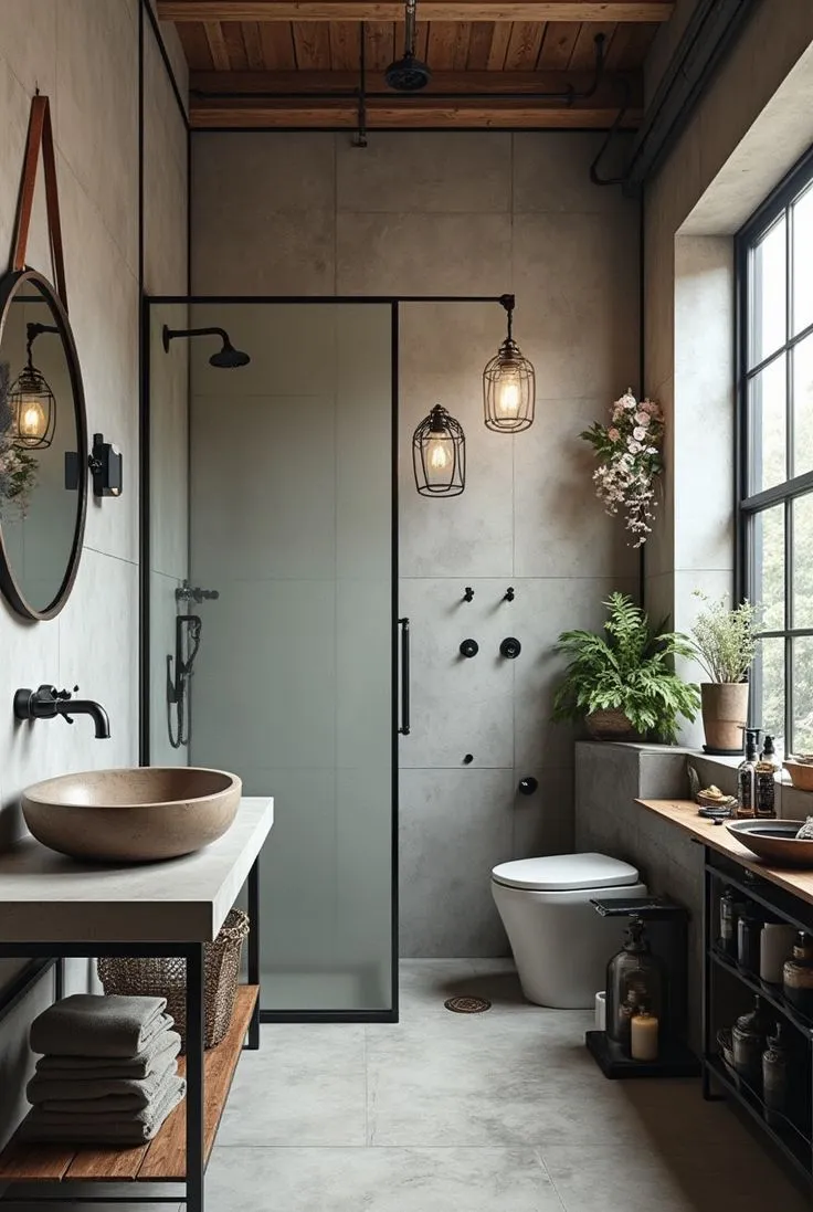 Brick wall industrial bathroom ideas layout