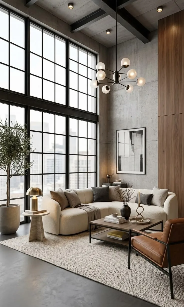 Double-Height Industrial Loft with Large Windows