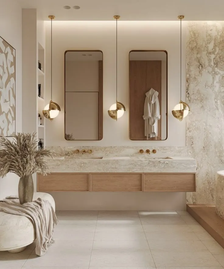 Natural light and bonsai for japandi bathroom ideas