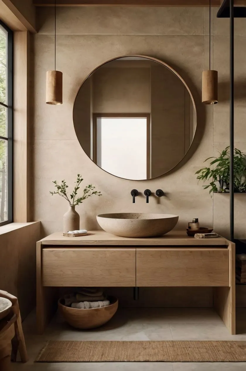 Black fixtures in a modern japandi bathroom style