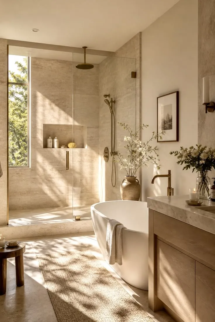 Minimalist vase and linens for luxury bathroom decor