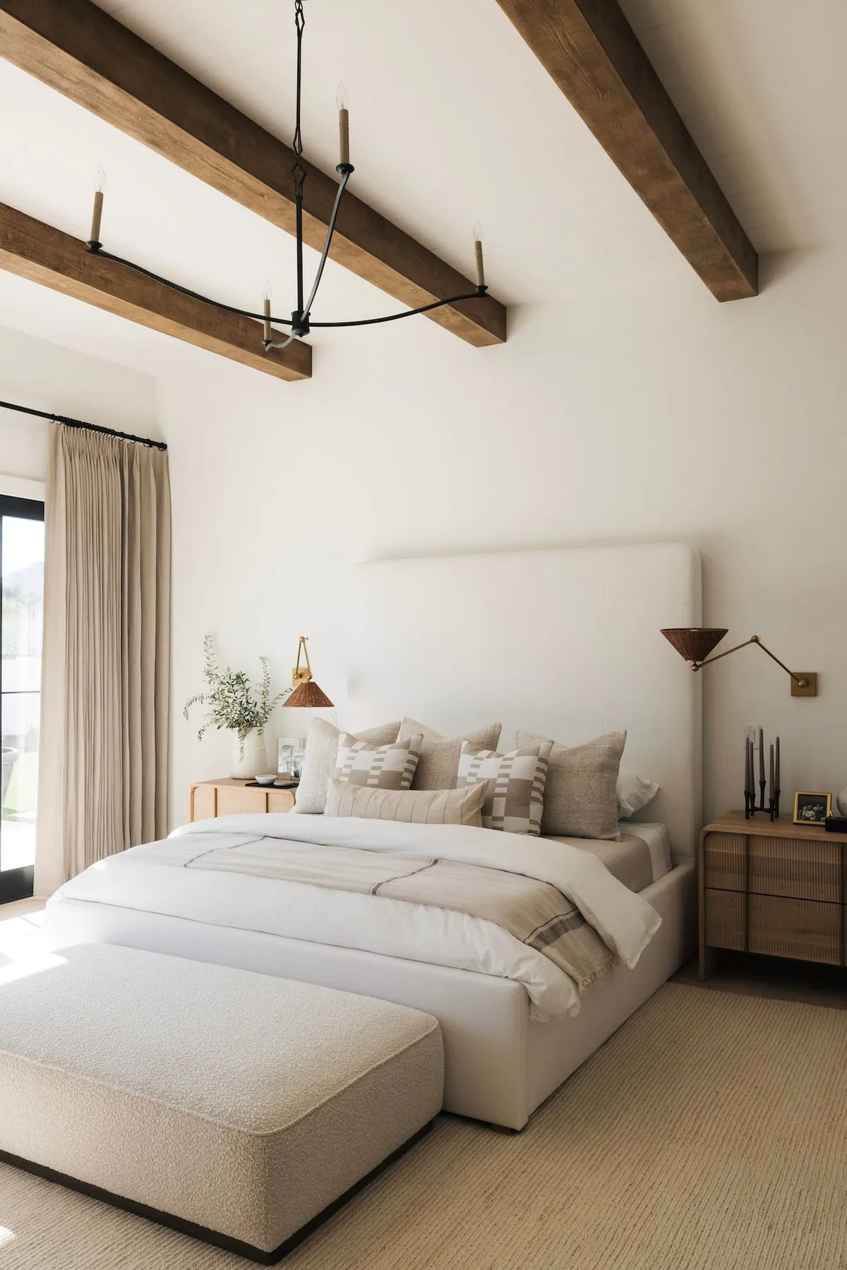 Modern Farmhouse Luxury Bedroom with Exposed Beams