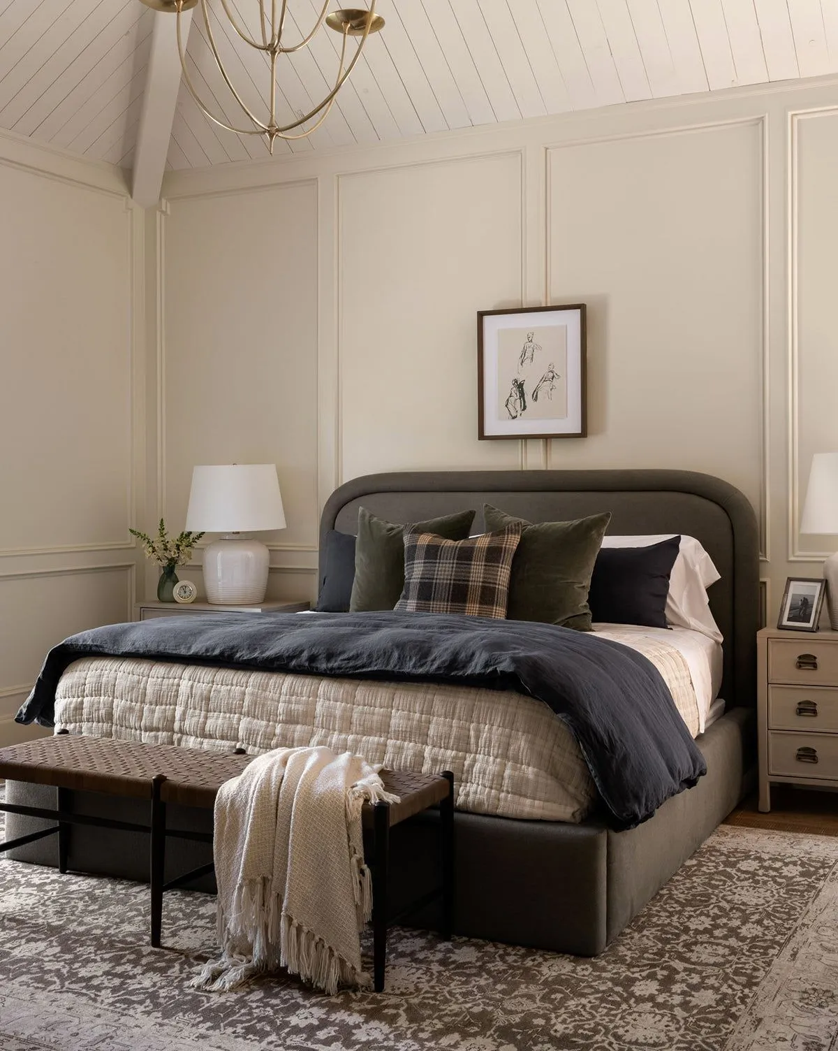 Modern Luxury Bedroom with Navy & Charcoal Bedding