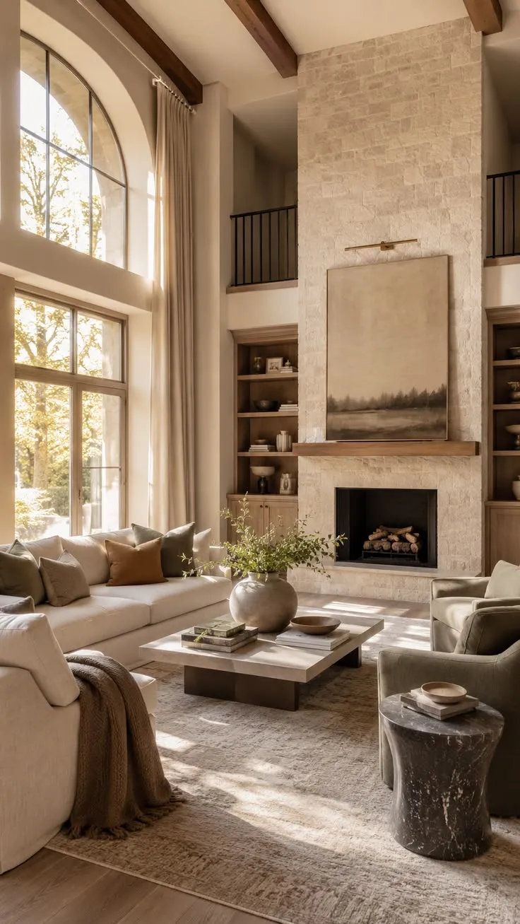 Grand Luxury Living Room with Coffered Ceiling