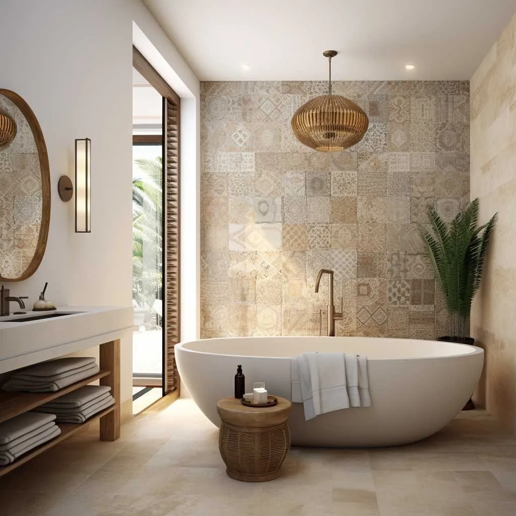 Sleek floating stone vanity in Modern Mediterranean bathroom design