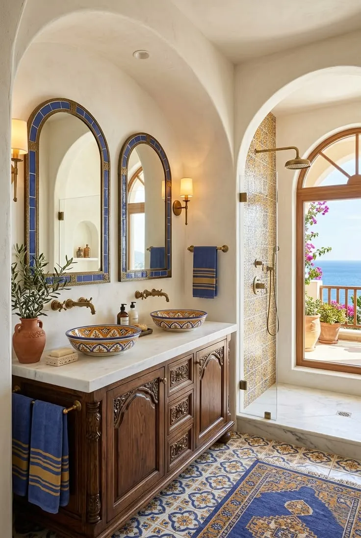 Terracotta floor tile for mediterranean bathroom design ideas