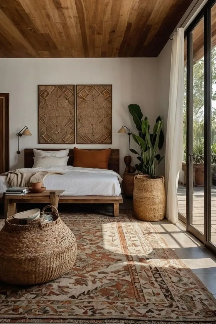 Wood Ceiling & Patterned Rug