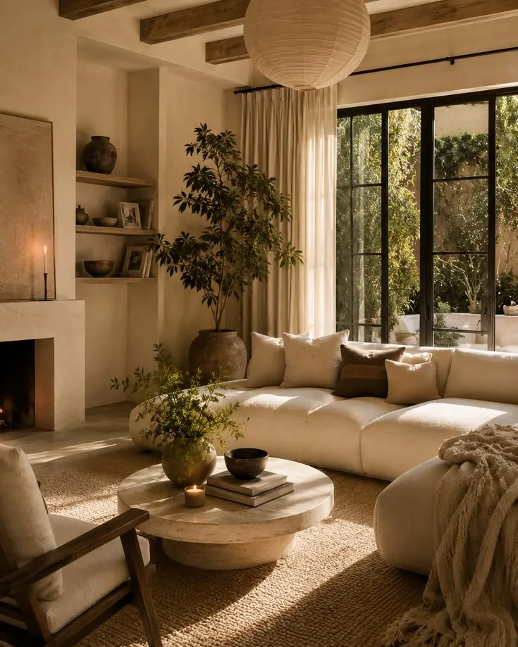 Cozy Mediterranean Living Room with Arched Wall Niches