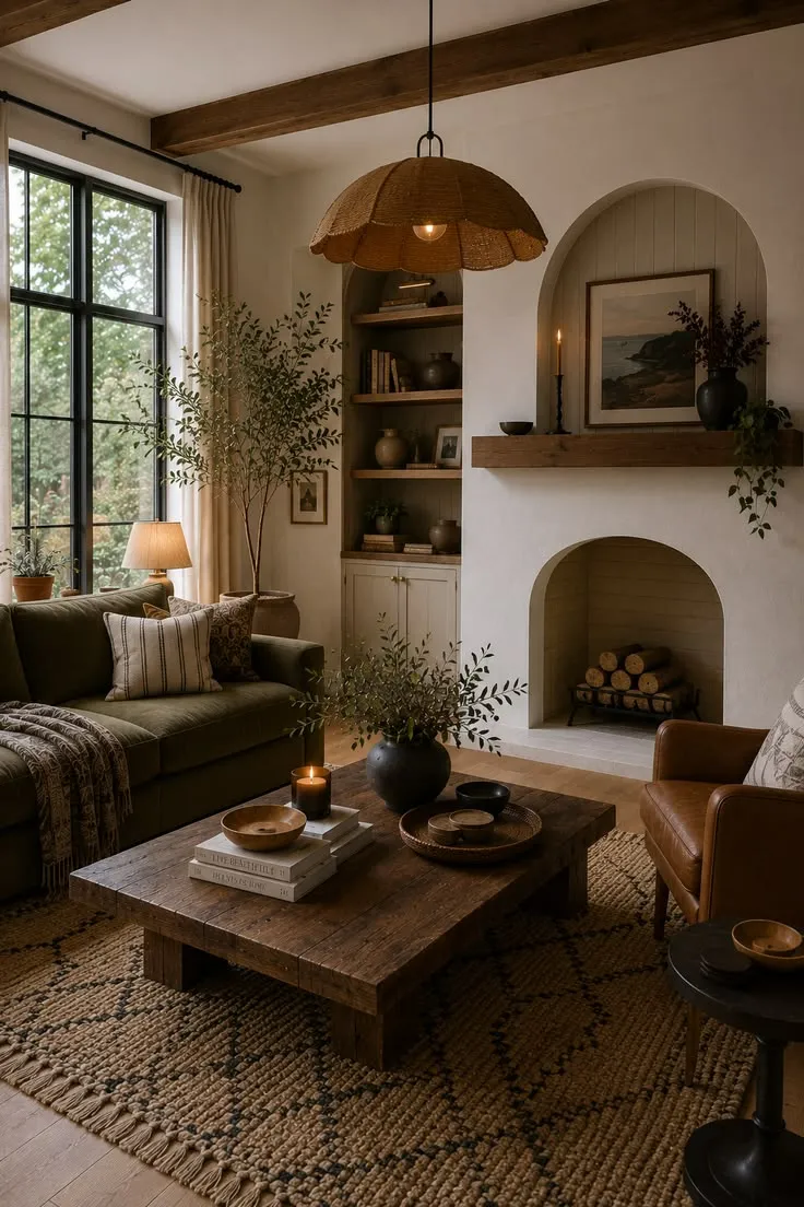 Mediterranean Living Room with Exposed Wood Beams
