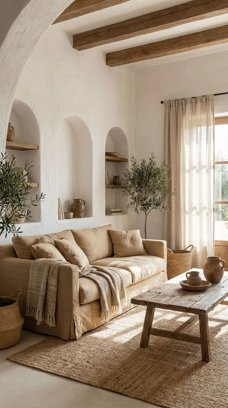 Coastal Mediterranean Living Room with Layered Textures