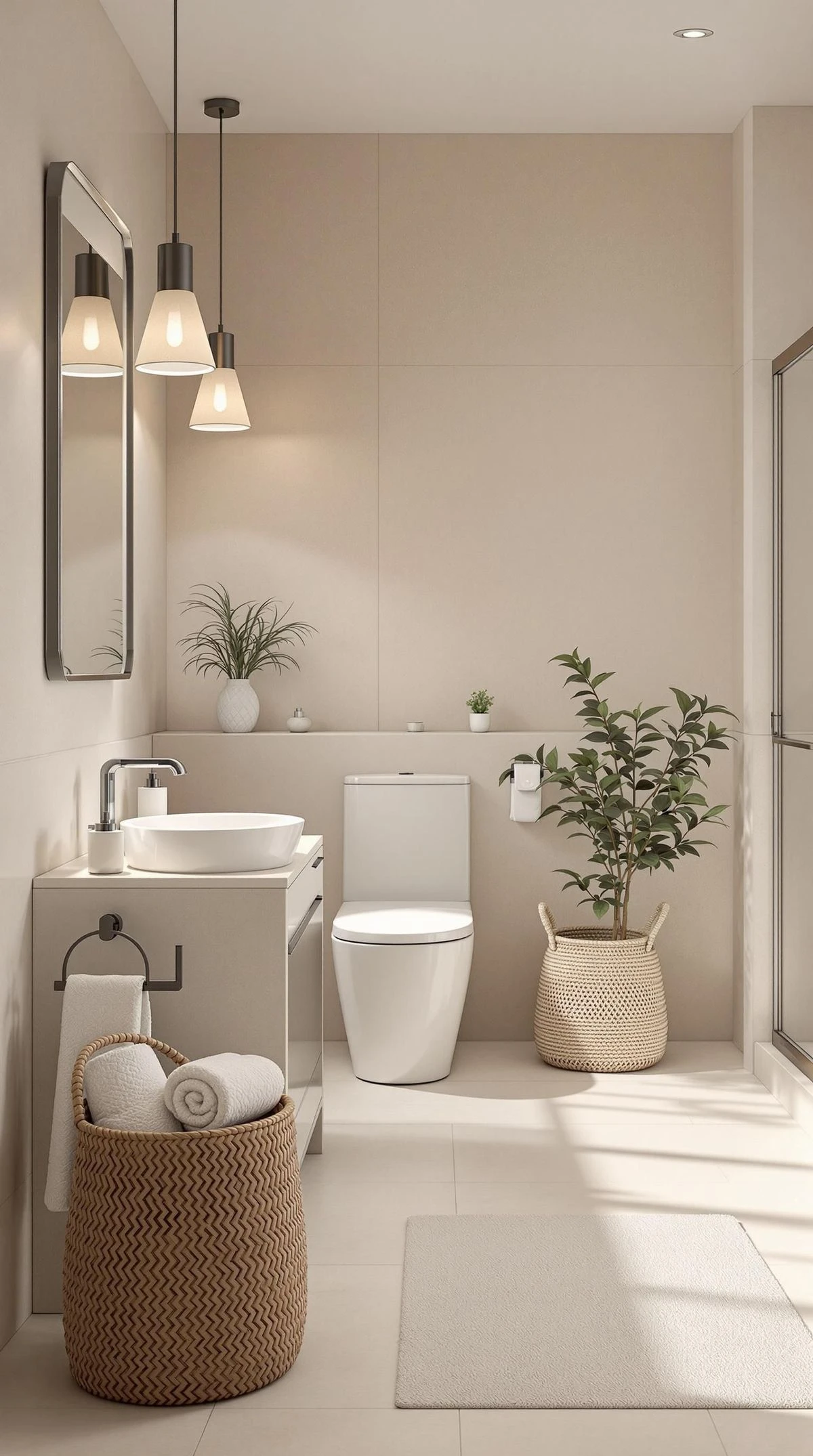 Floating wooden minimalist bathroom vanity