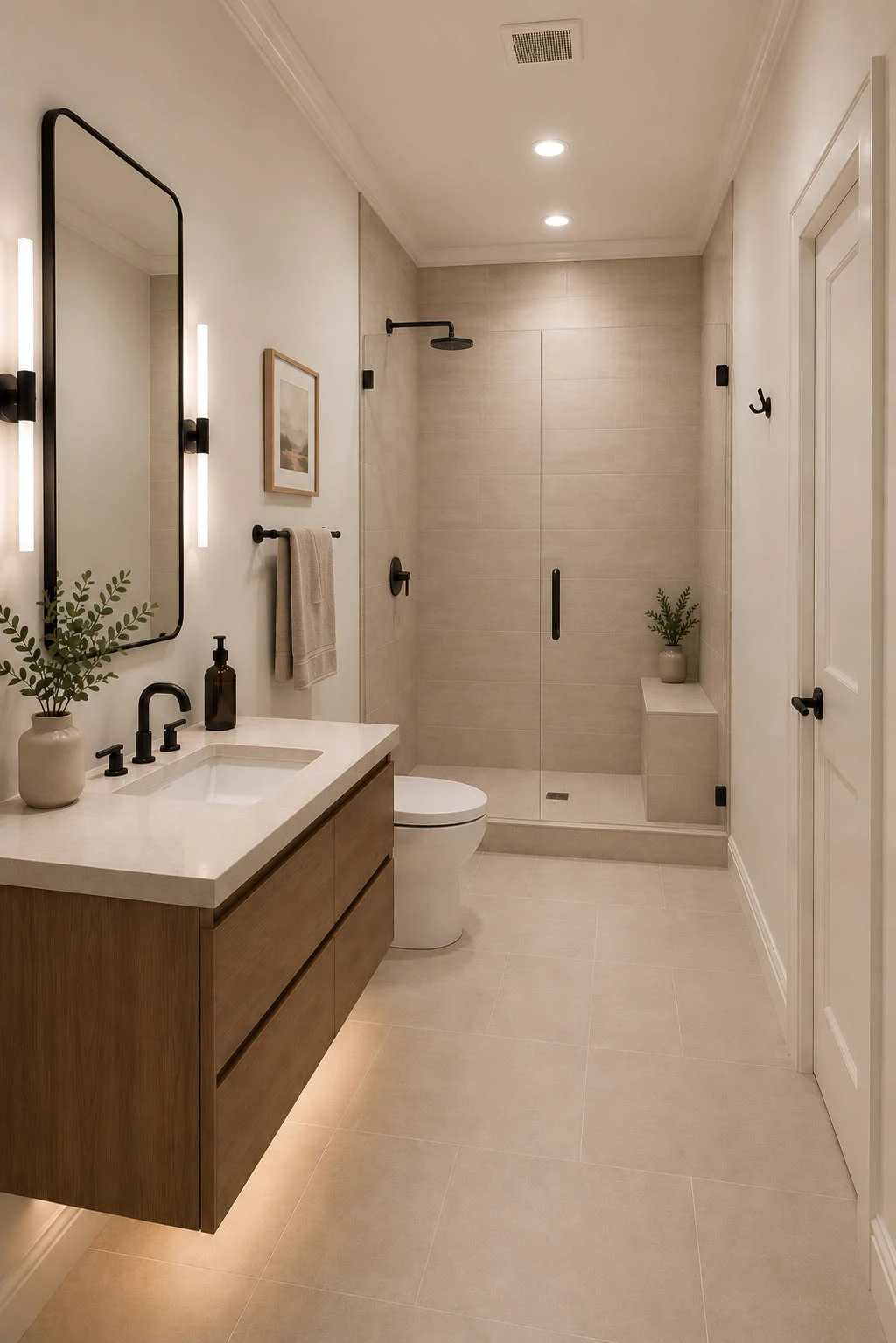 Minimalist bathroom design with marble panels