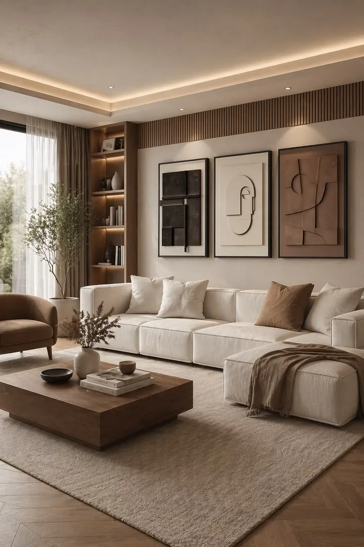 Sophisticated Minimalist Living Room with Abstract Art