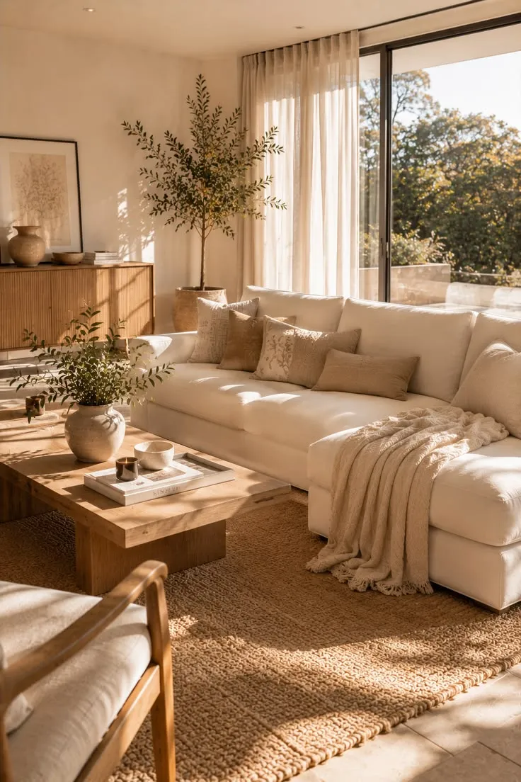 Cozy Neutral Minimalist Living Room with Natural Light