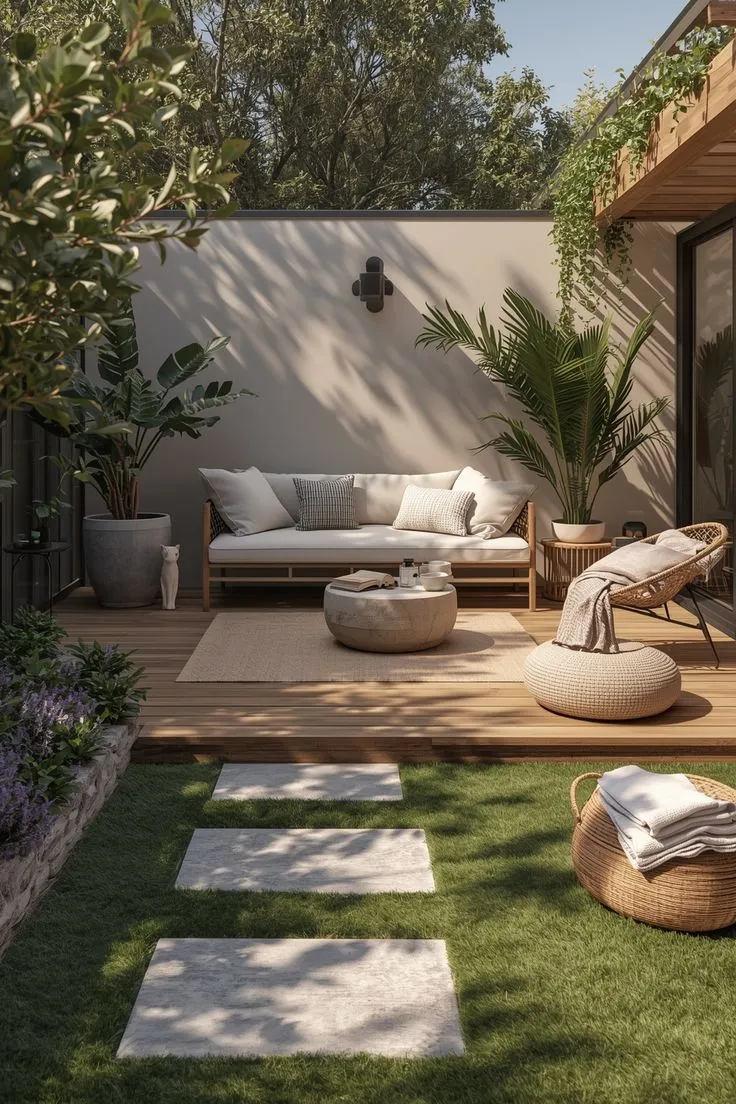 Wooden Deck & Lawn Path