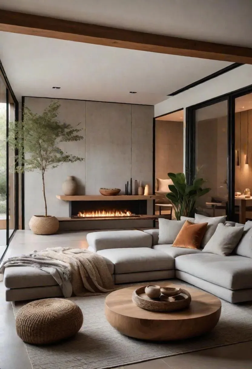 Modern Living Room with Concrete Fireplace