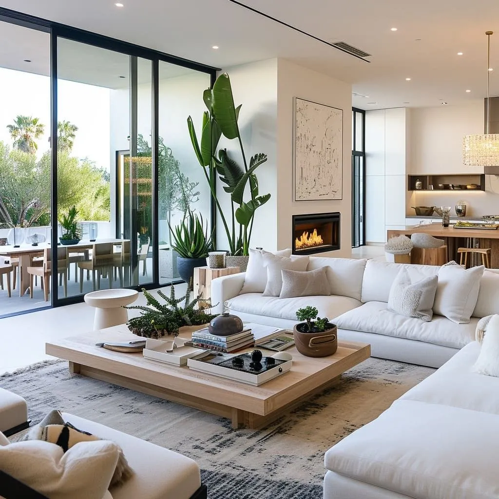 Open-Plan Modern Living Room with Glass Walls