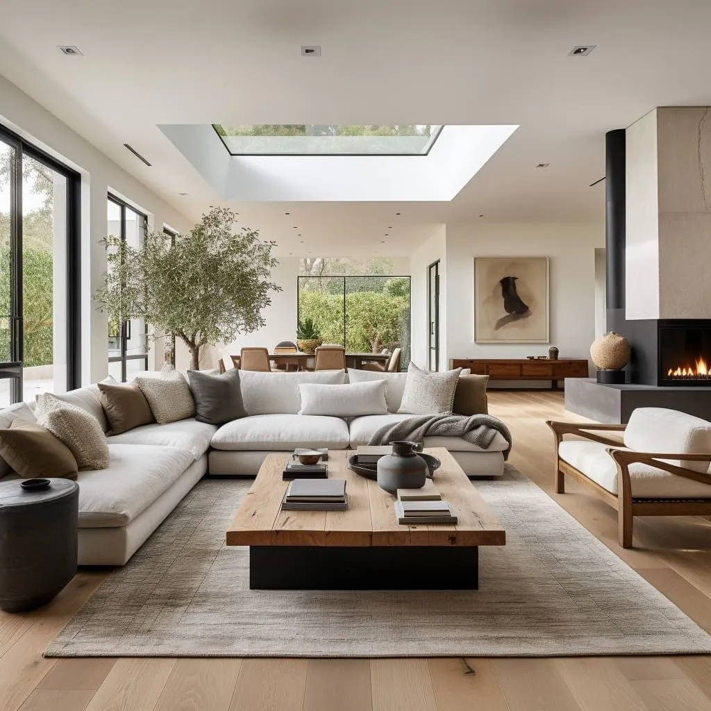 Spacious Modern Living Room with Skylight