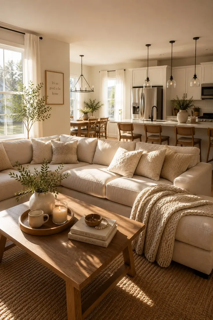 Bright Modern Living Room with Open Kitchen
