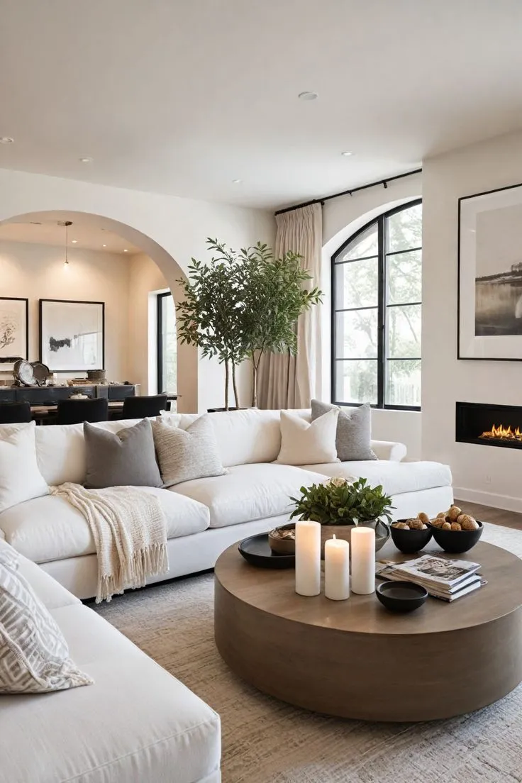 Modern Living Room with Arched Doorway