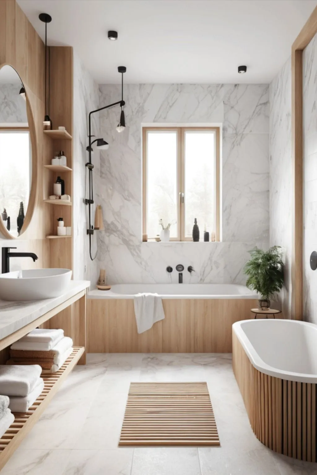 White Tile & Round Mirror