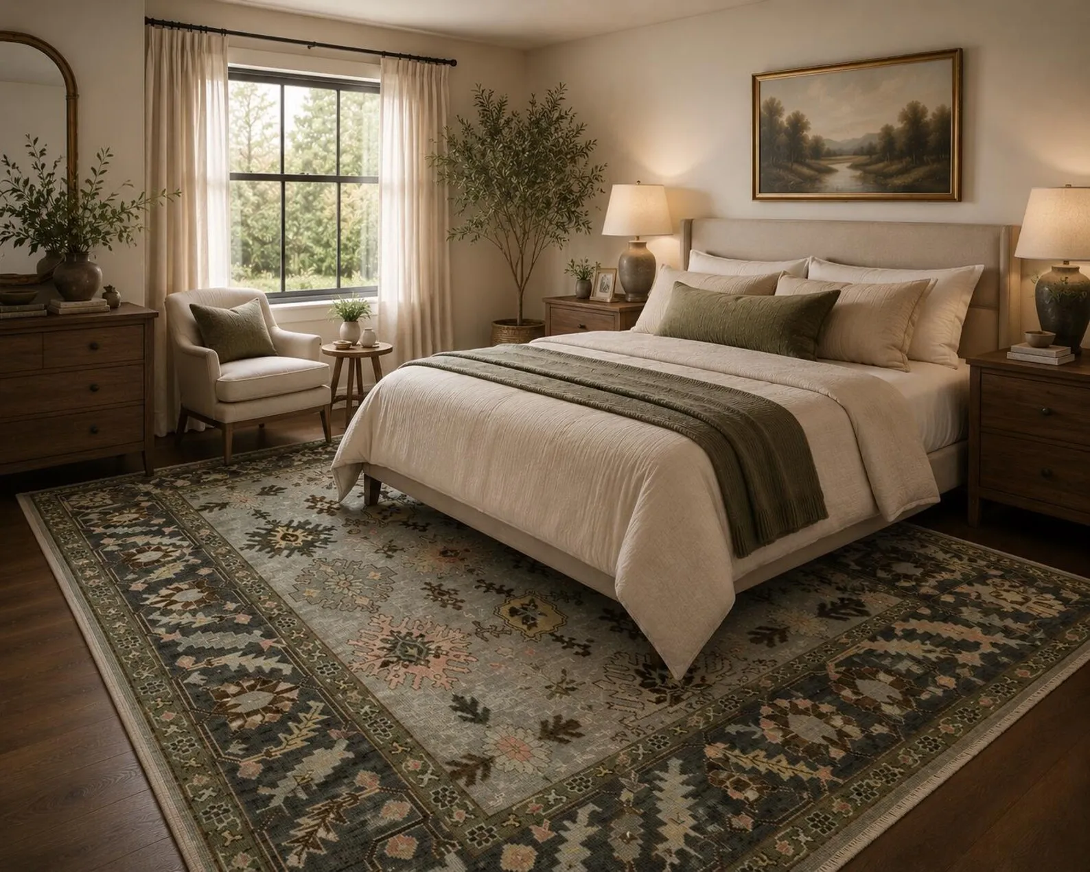 Olive Trees & Ornate Rug