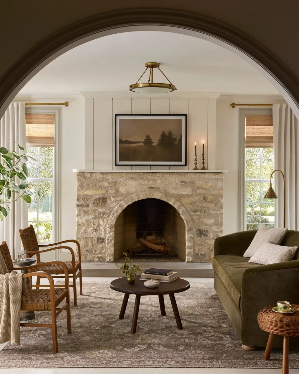 Contemporary Traditional Living Room with Large Windows