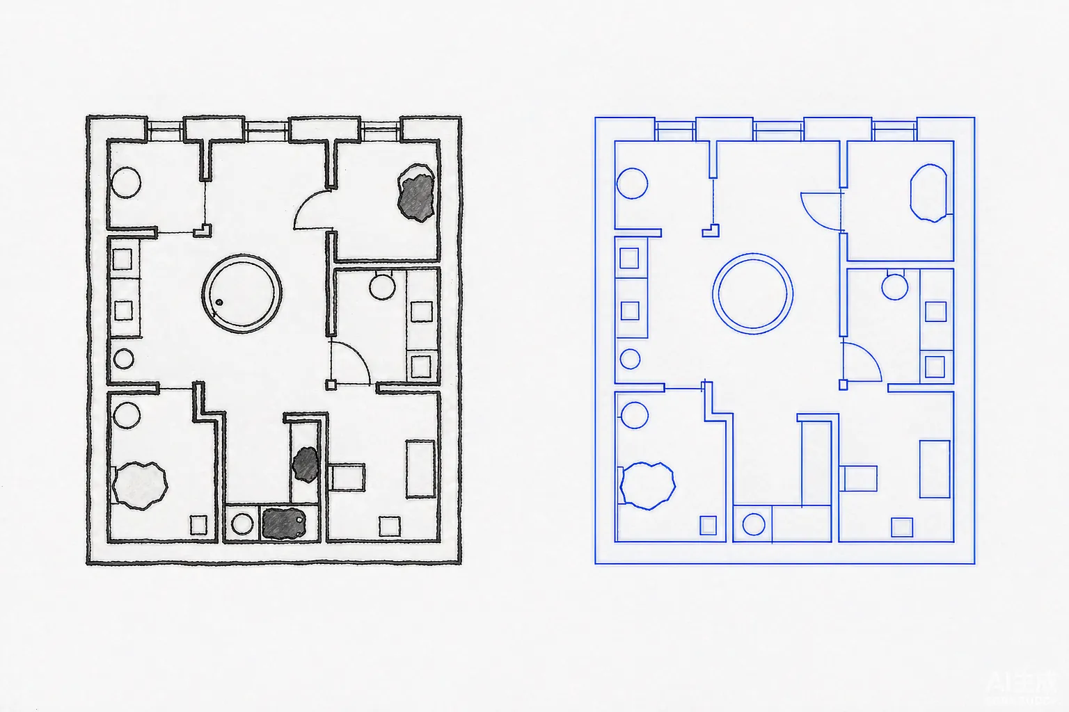 Floor plan photo converted into an editable DWG drawing
