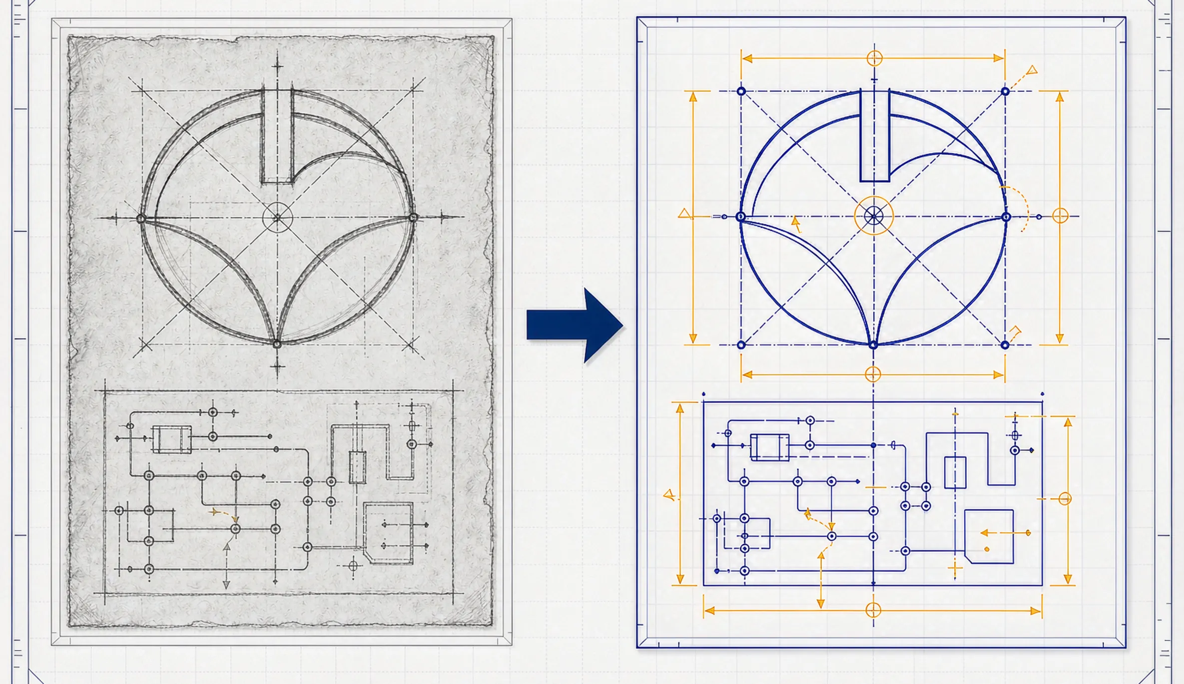 Photos and sketches converted into AutoCAD-ready DXF drawings